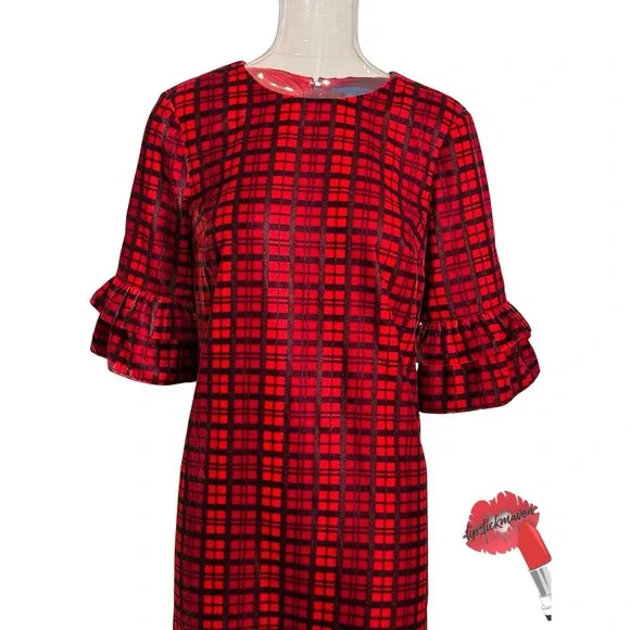 Draper James Roslyn Midi Dress Size 6 Red Plaid Bell Sleeves‎ Festival DRW0611 - Picture 4 of 16